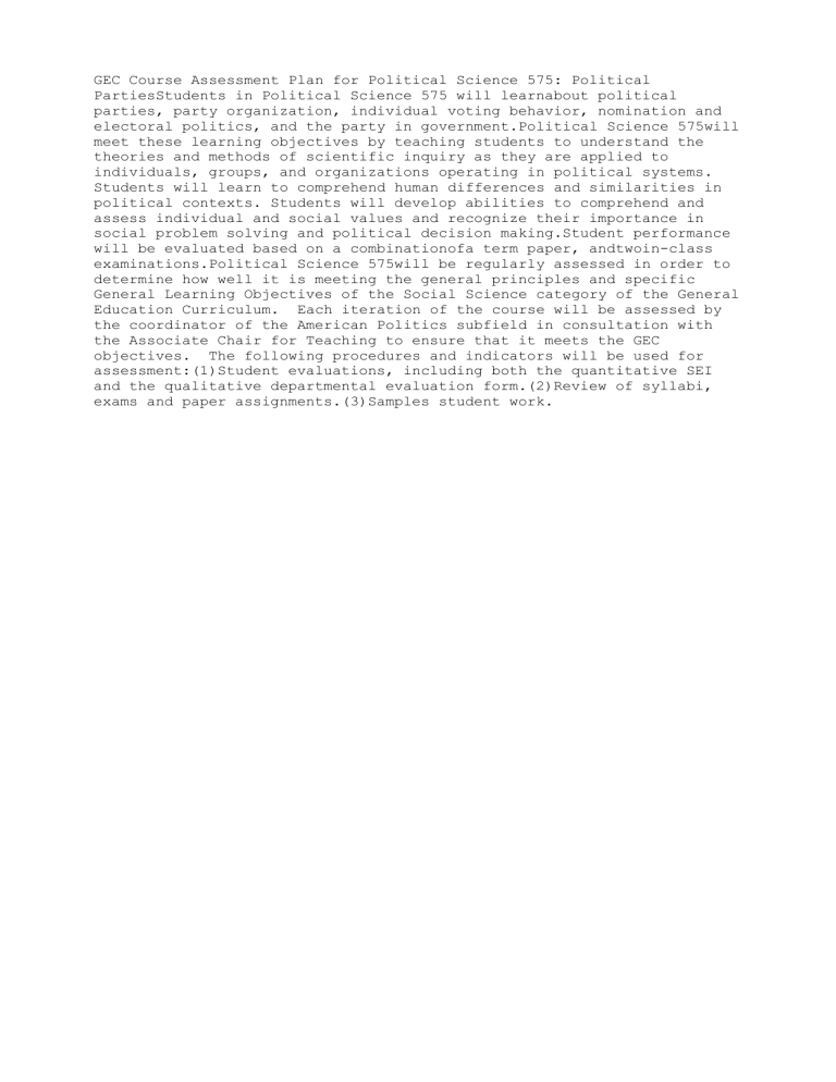 Political Science 575 Course Assessment Plan political-science-575-course-assessment-plan