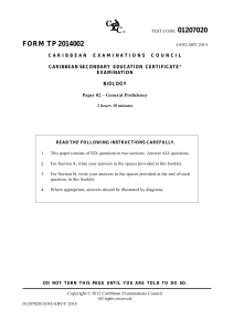 CSEC Biology Exam Paper - January 2014