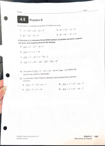 Algebra 2: Polynomial Zeros & Descartes' Rule Worksheet