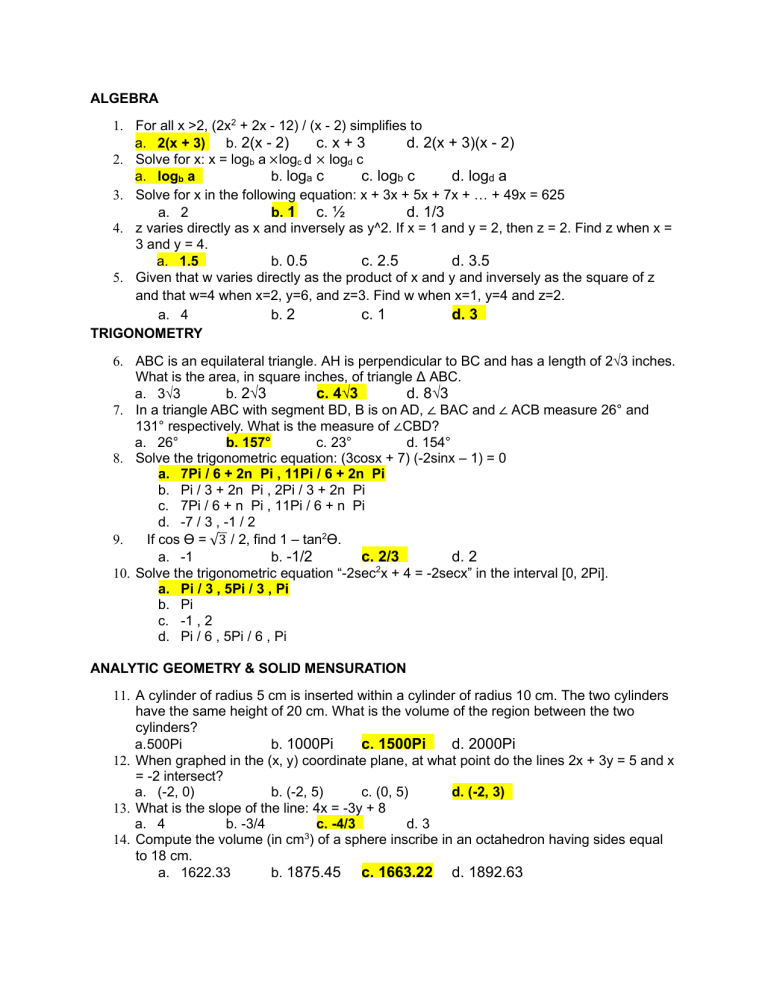Bme Math Mat BME/ME 601 Exam Questions: Math, Science, & Engineering