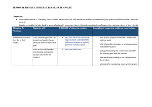 Personal Project Criteria Checklist Template