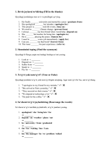 English Grammar Exercises: Fill in the Blanks, Synonyms, True/False