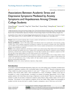 Academic Stress, Anxiety, and Depression in Chinese Students