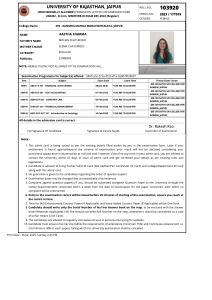 University of Rajasthan B.Com Exam Admission Card