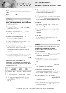 English Unit Test: Vocabulary, Grammar, Use of English