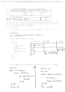 Numerical Methods Exam: Matlab, Algorithms