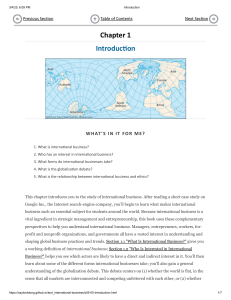 International Business: Introduction to Global Markets