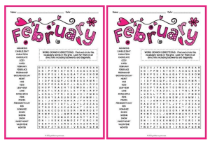 February Vocabulary Worksheet: Word Search Activity