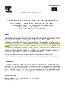 Azeotropic Data Bank: Status & Applications in Distillation