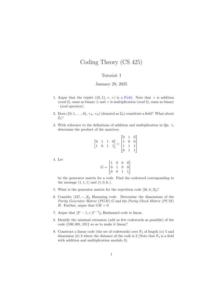 Coding Theory Tutorial: Fields, Codes, and Polynomials