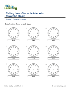 Telling Time: 5 Minute Intervals - Grade 3 Worksheet