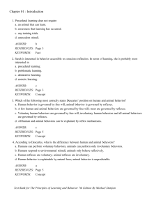 Learning & Behavior Test Bank: Chapter 1 Intro