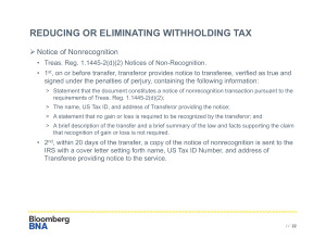 Withholding Tax Reduction: Notice of Nonrecognition