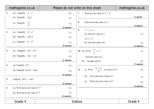 Indices Worksheet: Grade 4 Math Practice