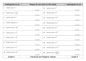 Fractional & Negative Indices Worksheet - Grade 6 Math