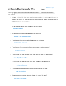 Electrical Resistance of a Wire Worksheet