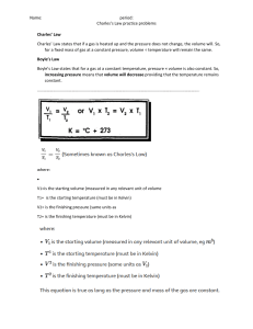 Charles's Law Practice Problems: Chemistry Worksheet