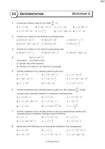 Calculus Differentiation Worksheet: Derivatives & Stationary Points