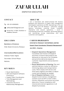 Zafar Ullah - Dispatch Executive Resume