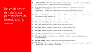 Índice de Tablas para Informes de Investigación APA JARS 2018