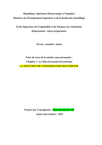 Fonction de Consommation Keynésienne: Notes de Cours Macroéconomie