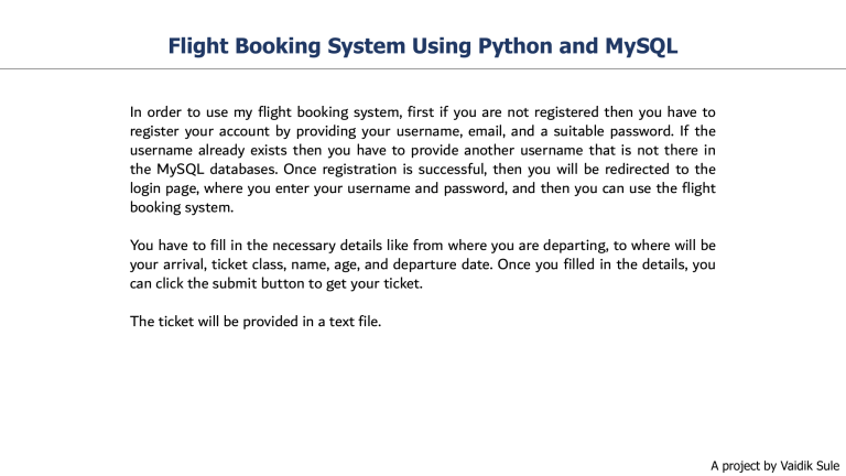 Flight Booking System Project: Python & MySQL