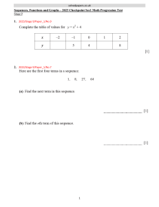 Sequences, Functions, and Graphs Test - Stage 9