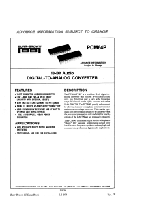 PCM64P 18-Bit Audio DAC Datasheet | Burr-Brown