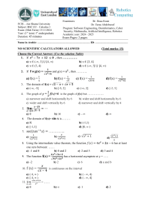 Calculus 1 Mid-Term Exam - Ain Shams University