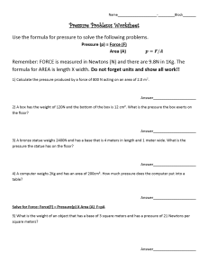 Pressure Problems Worksheet: Force and Area Calculations