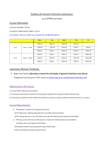 General Chemistry Lab I Syllabus - Course Outline & Experiments