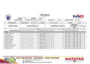 Grade 10 Science Class Record - Second Quarter