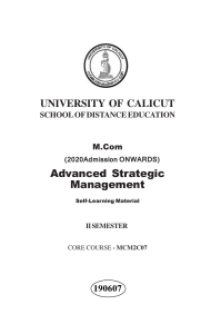 Advanced Strategic Management Study Material - Calicut University