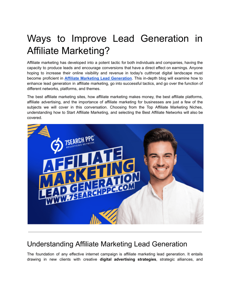 Improve Affiliate Marketing Lead Generation: Strategies & Tips - Affiliate Marketing Revenue Generation