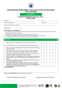 Teacher Classroom Observation Rating Sheet (COT)