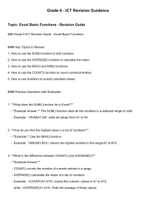 Excel Basic Functions Revision Guide - Grade 6 ICT