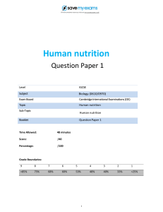 IGCSE Biology: Human Nutrition Question Paper 1