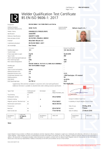 Welder Qualification Certificate BS EN ISO 9606-1:2017