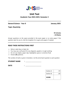 Year 8 Science Reactivity Unit Test - January 2025