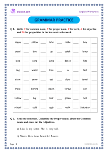 English Grammar Worksheet: Nouns, Verbs, Adjectives