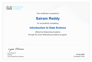 Introduction to Data Science Certificate - Sairam Reddy