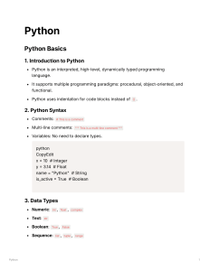 Python Basics Cheat Sheet