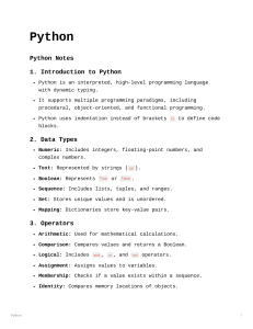 Python Programming Notes: Introduction, Data Types, and More