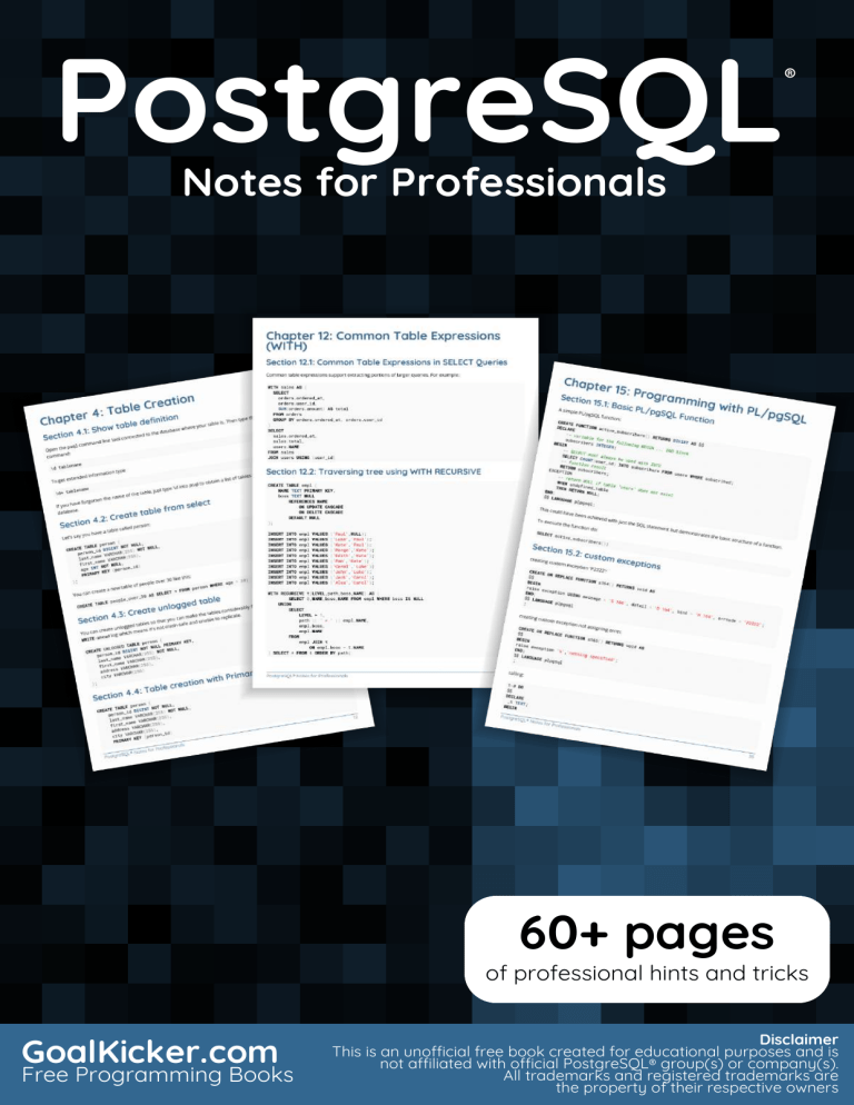 PostgreSQL Notes for Professionals: Quick Reference Guide