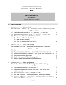 Kinematics Exercises: IB Mathematics Analysis & Approaches