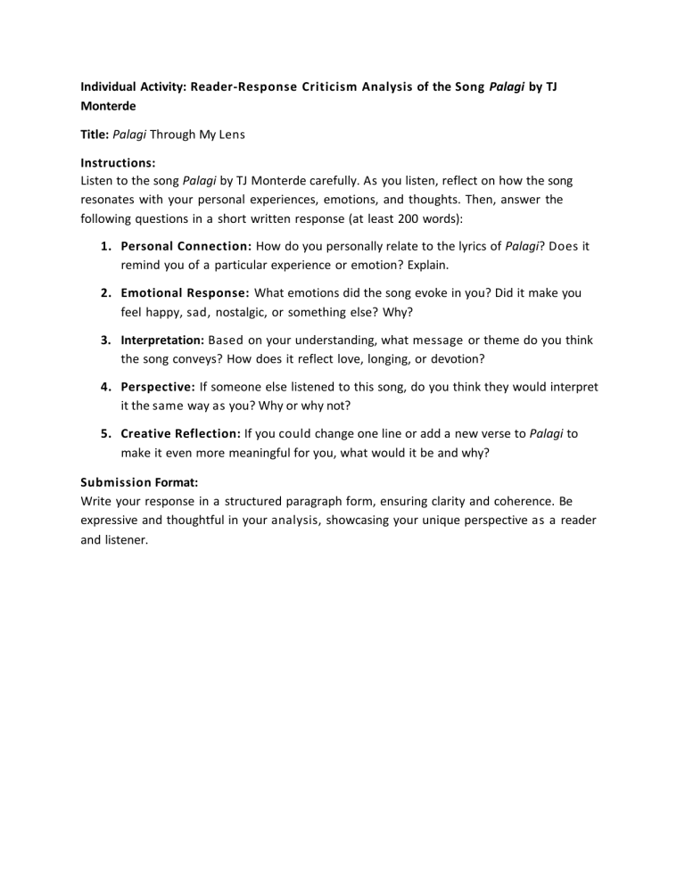Palagi Song Analysis Reader Response Activity palagi-song-analysis-reader-response-activity