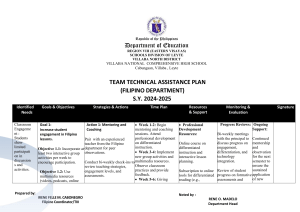 Filipino Dept. Technical Assistance Plan S.Y. 2024-2025