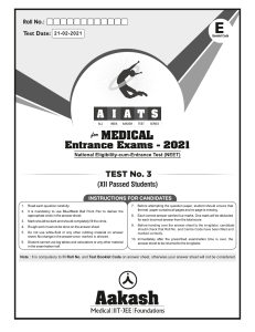 NEET-2021 Medical Entrance Exam Test Paper