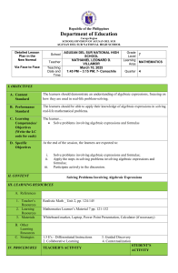 Algebraic Expressions Lesson Plan: Grade 7 Math