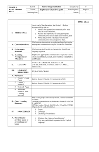 Grade 9 English Lesson Plan: Communicative Styles